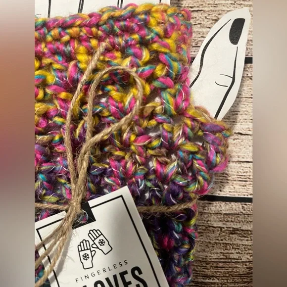 Handmade Crochet Multicolor Fingerless Gloves - Picture 3 of 4
